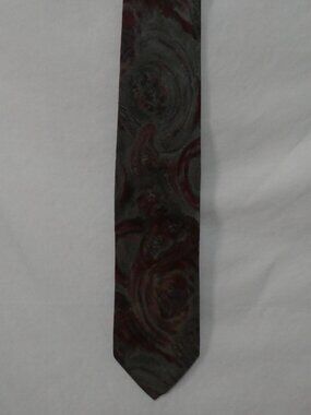 Vintage SAN DINO Made In Italy 100% Silk Abstract Paisley Necktie Maroon Grey